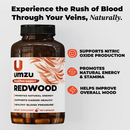 UMZU Redwood Max Nitric Oxide Booster, 1-Month Supply – Advanced Nitric Oxide Supplement with Fitnox Blend, Pine Bark, Resveratrol & Tart Cherry – Promotes Healthy Circulation, Energy and Recovery