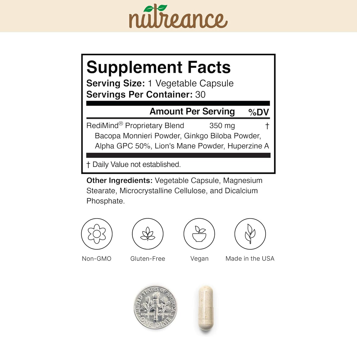 RediMind – Natural Brain Booster & Memory Support (Vegan, 30 Capsules)