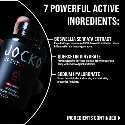 Jocko Fuel Joint Support Supplement - Glucosamine MSM for Joint Pain(180 Capsules)