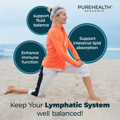PUREHEALTH RESEARCH Lymph System Support Supplement - Lymphatic Drainage Supplement with Dandelion Extract, Cleavers, Burdock Powder - Reduce Swelling and Cleanse Lymph - 1 Bottle, Brown